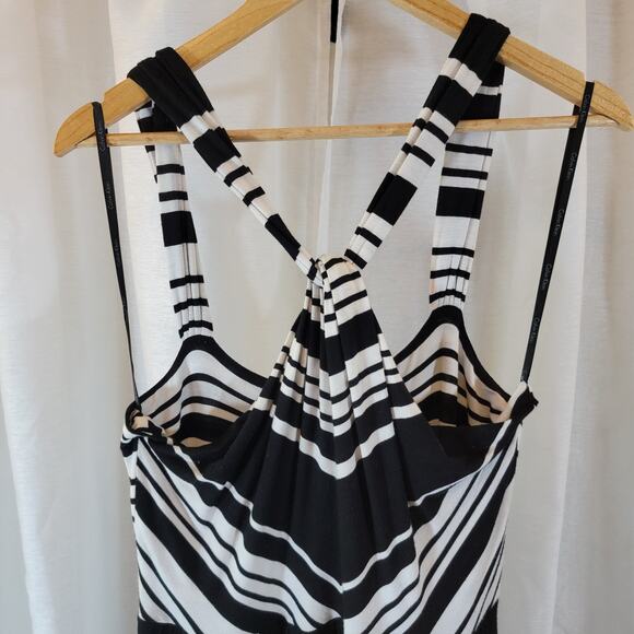 Calvin Klein Black White Striped Maxi Dress Women’s Sz M Sleeveless Racer Twist - Picture 5 of 5